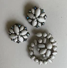 Vintage Milk Glass Set- Clip Earrings W/ Blue Aurora Crystals & Brooch