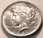 1921 Peace Silver Dollar, Uncirculated, Better High Relief Semi-KEY Date $1 Coin