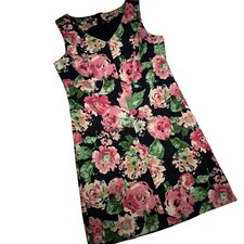 Talbots Womens Sheath Dress Floral Print Black Pink Size 14 Sleeveless V-Neck