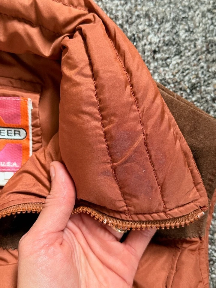 Vintage Ms. Pioneer Albuquerque USA Puffer Vest Rust Brown Western Suede Trim - Image 4 of 4