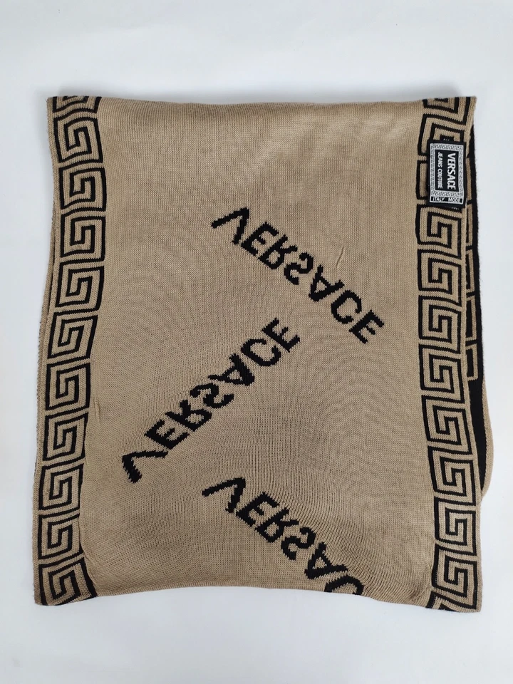 Bufanda de invierno Versace genuina vintage estampada negra/marrón lana Foto 4 de 4