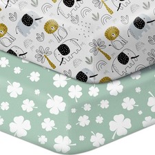 GUNTAIL Pack N Play Sheets, Lion and Four-Leaf Clover 2-Pack