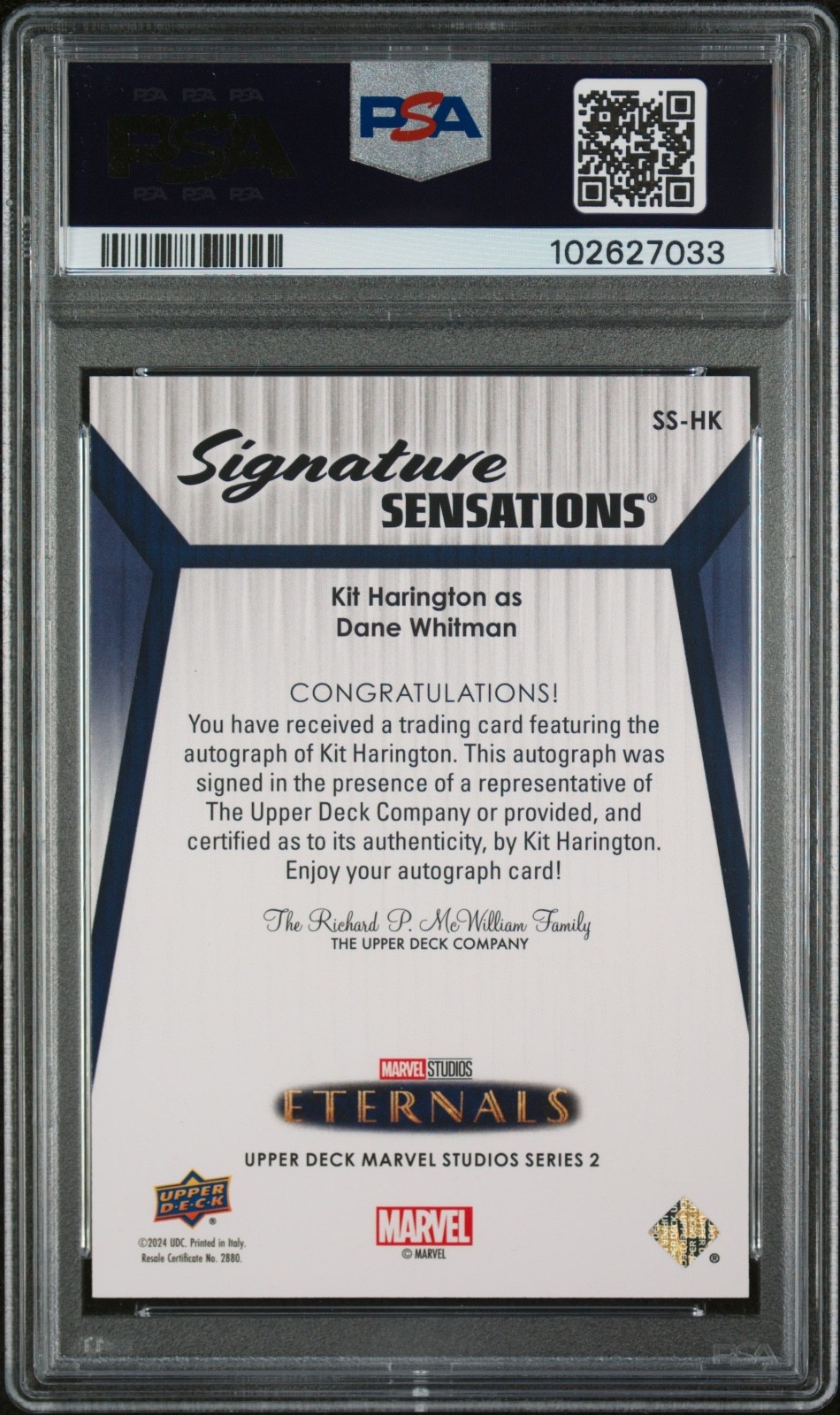 2024 Upper Deck Marvel Studios Kit Harington Inscription Auto Autograph PSA 10 view 2