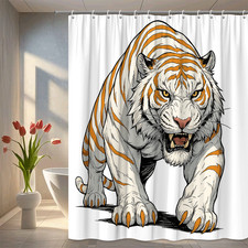 White Tiger Shower Curtain - Fierce Animal Design for Bathroom Decor
