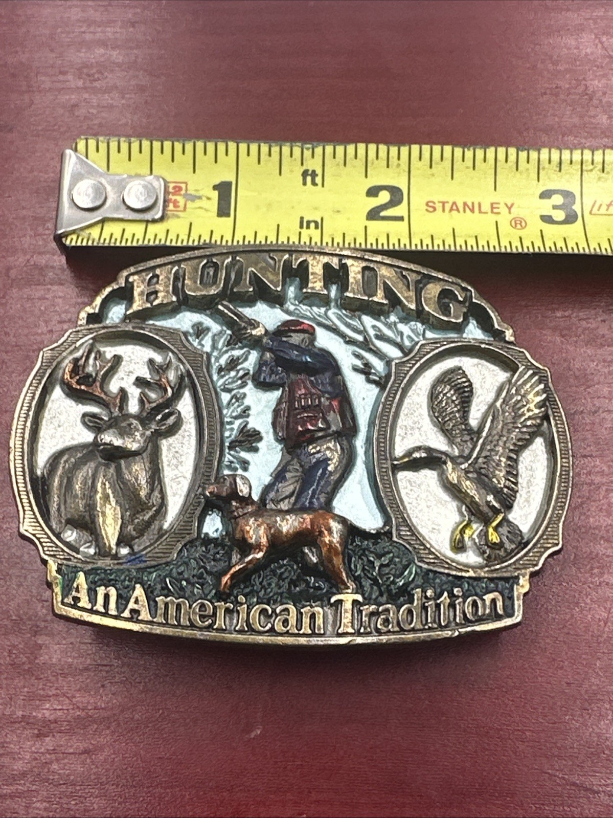 VTG 1986 Great American Buckle Co. “Hunting – An American Tradition” Belt Buckle