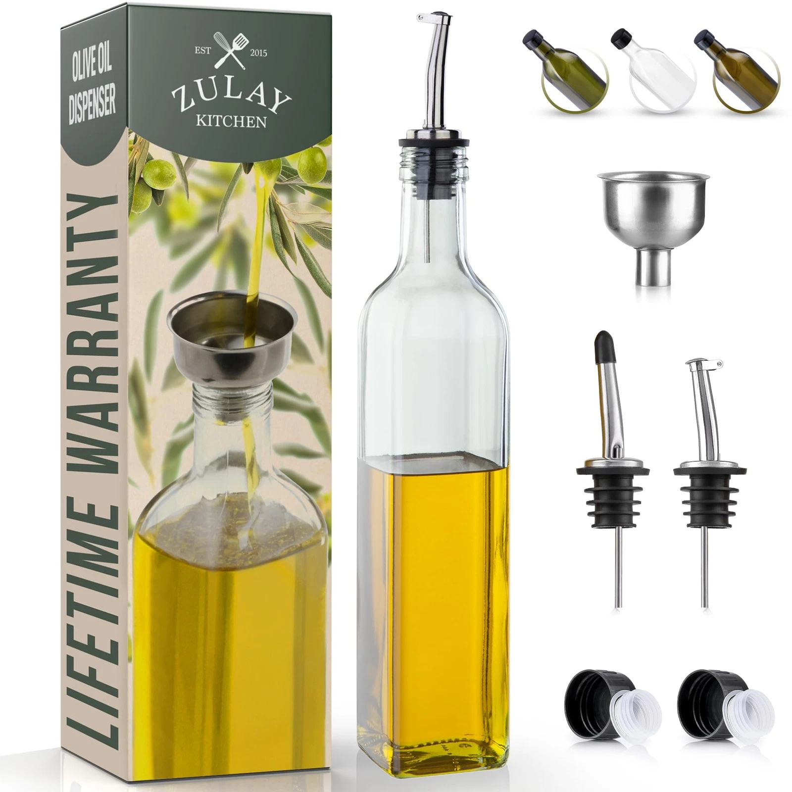 Zulay Olive Oil Dispenser For Kitchen, Glass Container With 1 Pack, Clear