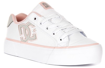 Dc Shoes Chelsea Plateforme Logo Cuir Femmes Baskets En Blanc Rose