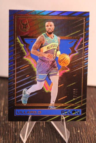 2023-24 Panini Recon Damian Lillard Blue Holo /99 #16 Milwaukee Bucks