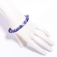 Natural Sodalite Gemstone Round 8 mm Smooth Beads 7.5" Stretchable Bracelet