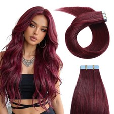YILITE Red Tape in Hair Extensions Human Hair,18inch 50g 20Pcs 99J 100 Remy Hu
