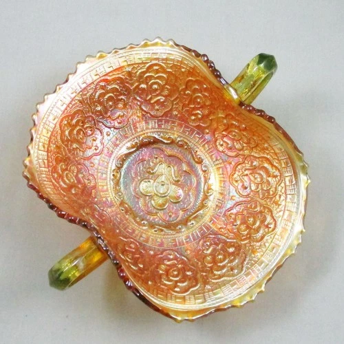 FENTON YELLOW VASELINE PERSIAN MEDALLION CARNIVAL GLASS BONBON