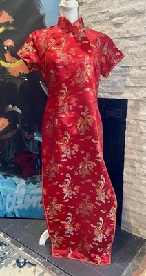 Vintage Lin Yuan Asian Mandarin Chenongsam Red Dress Size Medium