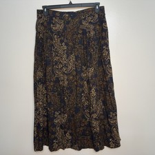 Sag Harbor Floral Paisley Maxi Skirt Pull On Pleated Front Pockets Large Brown