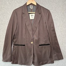 Anne Klein Blazer Womens M Brown Plaid Checked Career Office Coat Jacket New