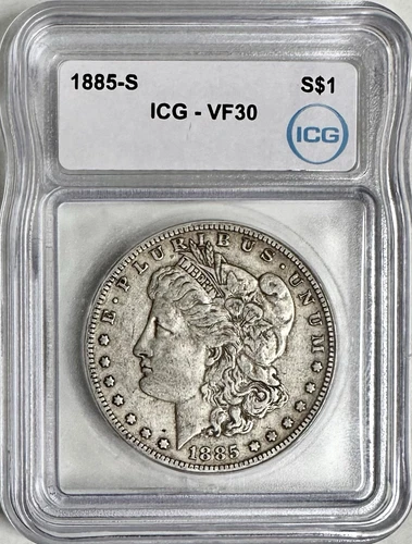 1885 S MORGAN SILVER DOLLAR ICG VF30 NEW WHITE LABEL