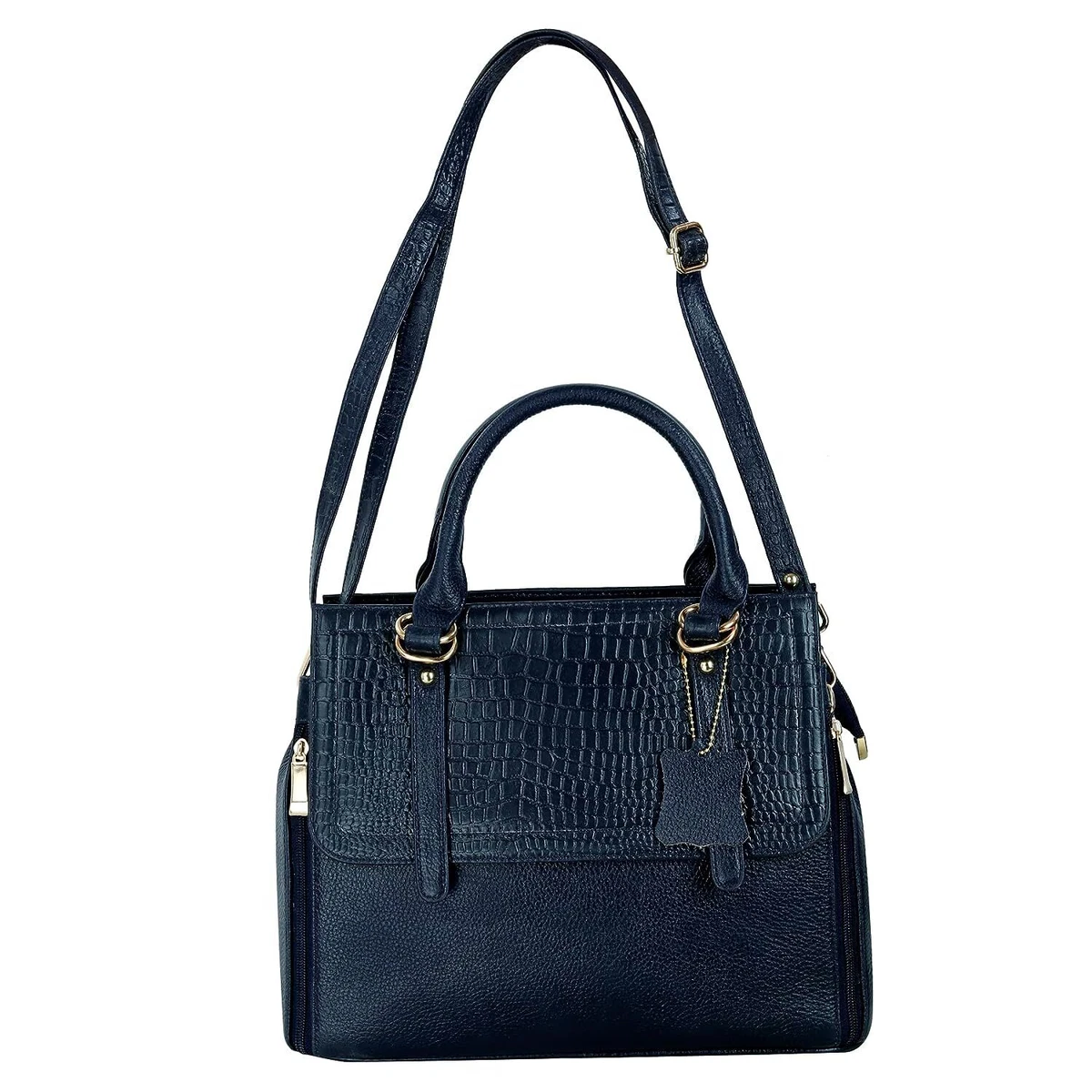 New NAVY Blue Full Grain Natural Leather Top Handle satchel Tote