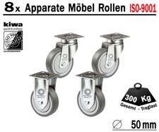 Möbelrollen Apparate Laufrollen Lenk Rollen 8 x Ø 50 mm Le-Bo BS-Rollen Germany