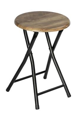 Hocker klappbar für Badezimmer, FORIO, im Loft-Stil, mit brauner Sitzfläche, 30 
