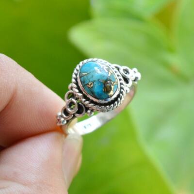 925 Sterling Silver Blue Copper Turquoise Oval Shaped Handmade - Main Image