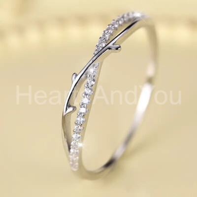 0.1ct Round Cut Moissanite Infinity Leaf Twig Band 14K White Gold Plated