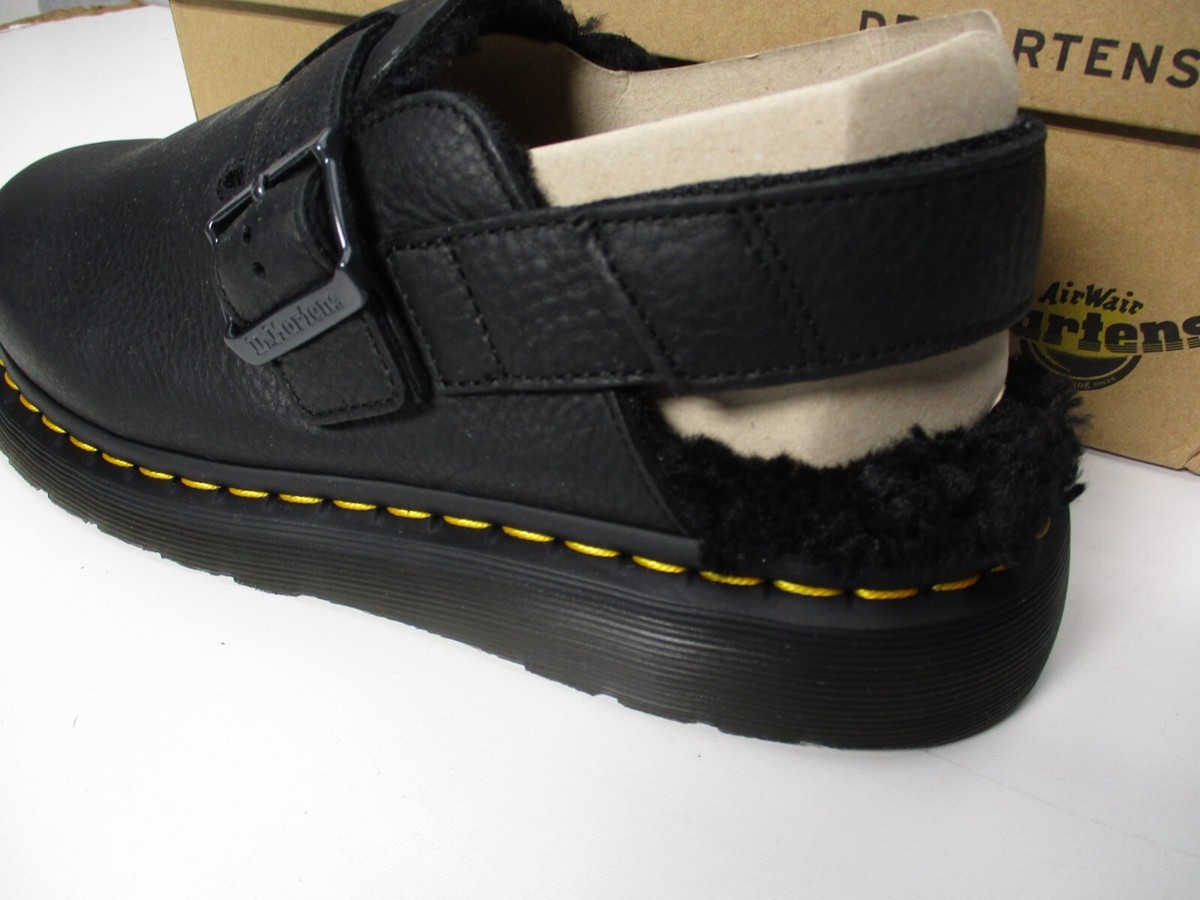 Dr Martens Jorge II Black Faux Fur Sling Back Mules Shoes Womens