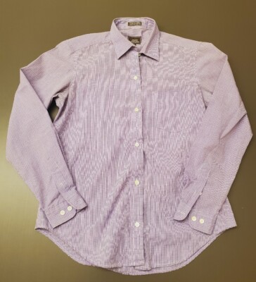 Vintage 90s John Henry Women's Sz 8 Purple & White Check Button Up L/S Top