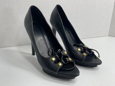 Women's Nasty Gal High Heels - Peep Toe Heels - Black With Studs - **Size 7**