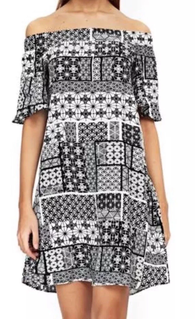 Wallis black top bardot dress