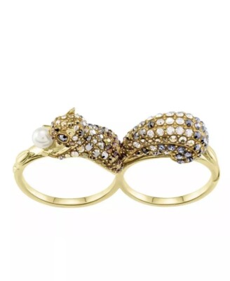 Swarovski Crystal MARCH Double Ring Squirrel Gold Authentic Signed