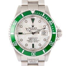 ROLEX SUBMARINER 16610 DATE STEEL 40MM WATCH WHITE MOP EMERALD DIAL GREEN BEZEL
