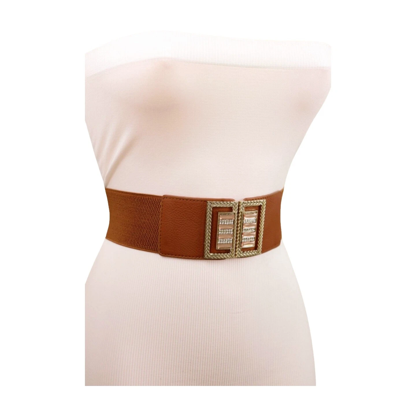 Cinturones de cadena de cuero sintético marrón para mujer