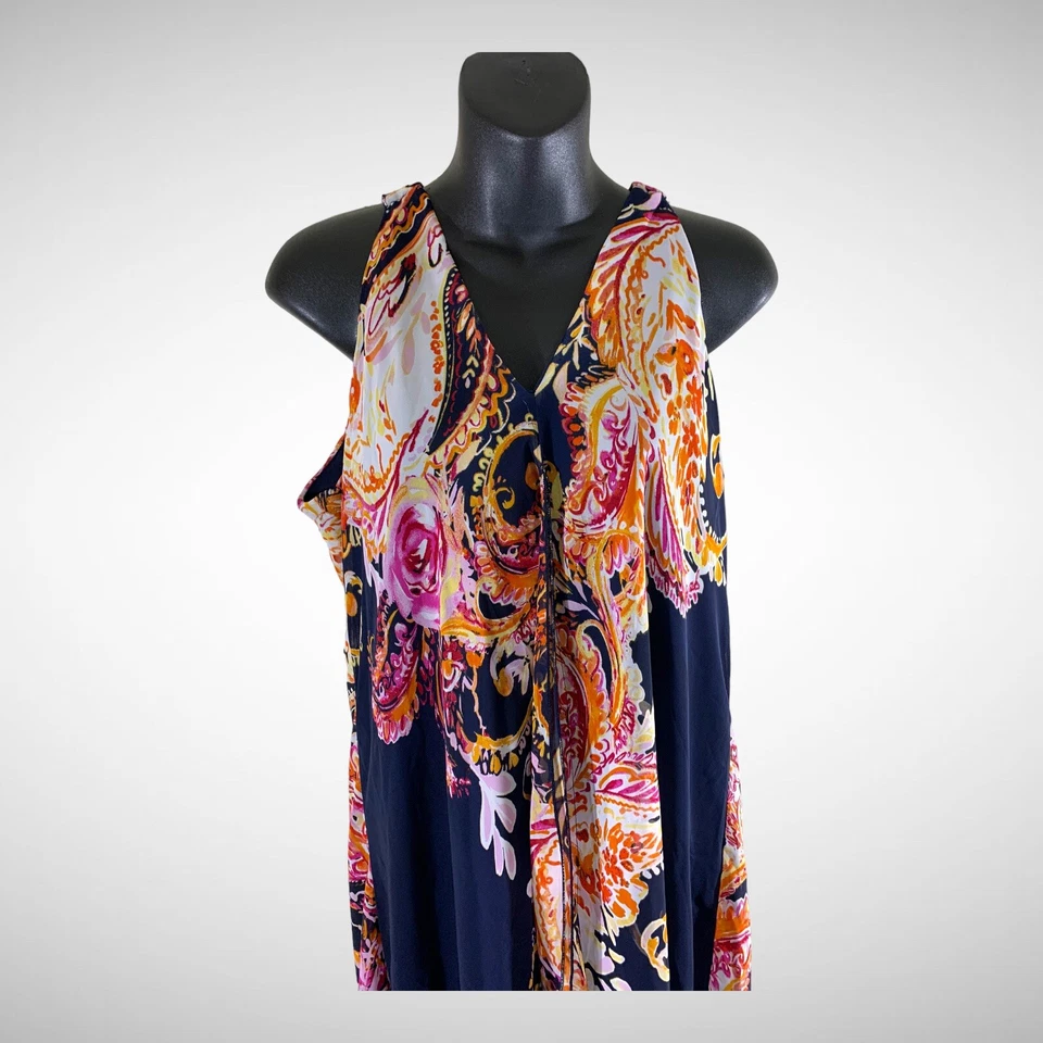 Vestido Enfocus Studio Talla 12 Vibrante Boho Chic Retro Paisley Floral Fluido Midi Foto 4 de 4