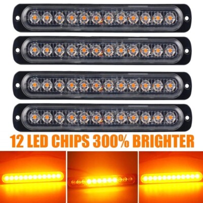 4Stk 12LED Auto Frontblitzer Blitzlicht Warnleuchte LKW Strobe Licht GELB 12/24V