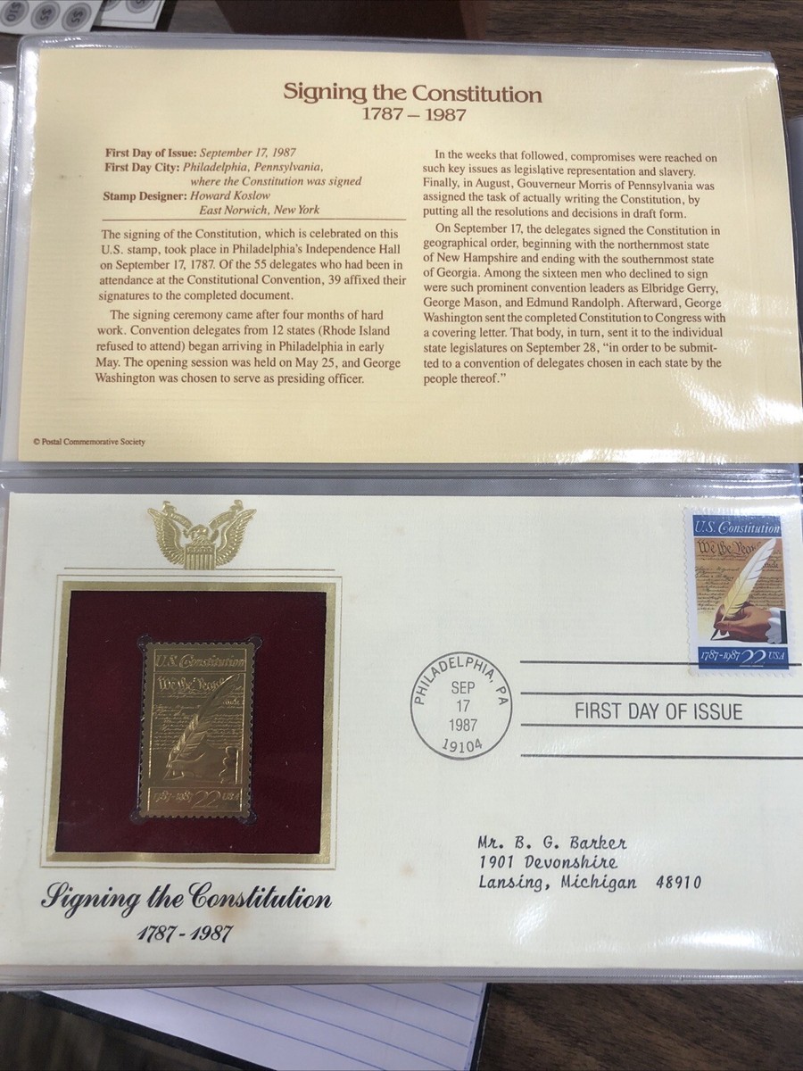 1987 Golden Replicas Of USA Stamps Proof On Gleaming Surface 22kt