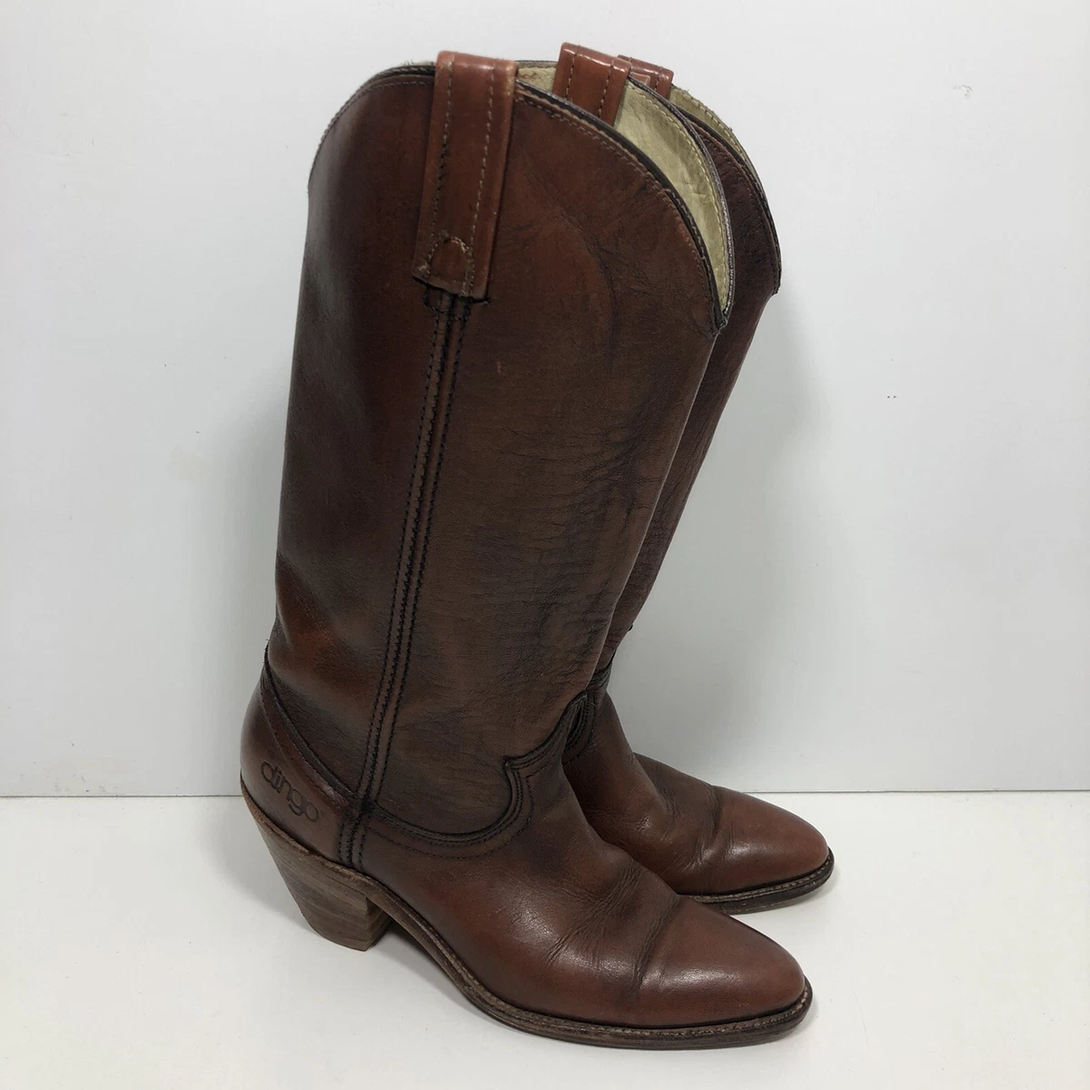 Vintage Dingo Women s Tall Cowboy Boots Size 6.5 Narrow Brown Heeled 12