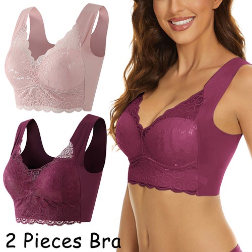 2-Pack Lace Bras Plus Size Bra Women Underwear Bralette Crop Top Push Up Bras - Picture 21 of 61