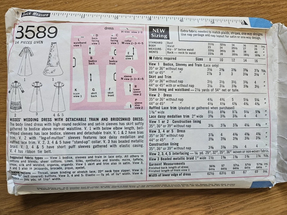 1960's Vintage Sewing Pattern. Bridal Gown/Bridesmaids or Wedding Dress. Size 14 - Image 4 of 4