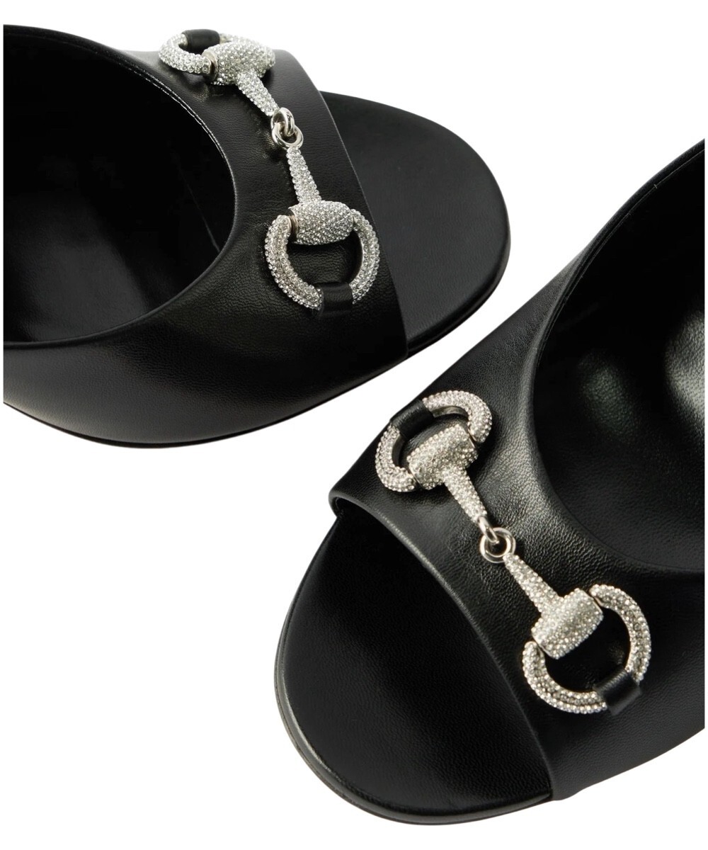 Gucci Women's Crystal Embellished Horsebit 85 Leather Mule