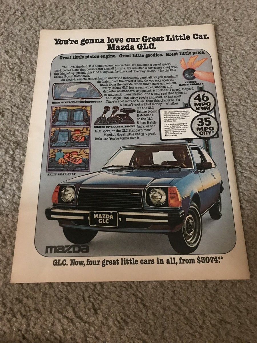 Vintage 1977 MAZDA GLC Hatchback Car Print Ad 1970s BLUE | eBay