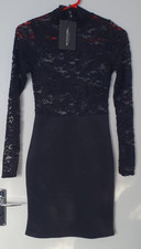 Prettylittlething, Izzie, black,  sheer  lace top bodycon dress,size 6,brand new