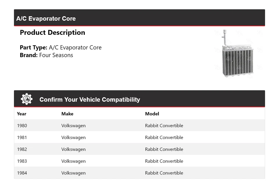 Núcleo evaporador aire acondicionado convertible Volkswagen Rabbit 1980-1984 4 estaciones 1981 Foto 2 de 4