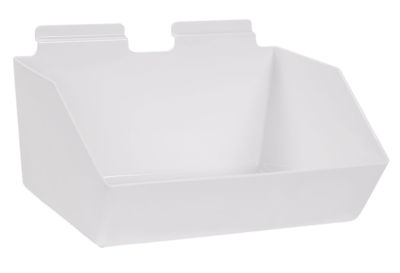6 Slatwall Bins Dump Acrylic White 12  x 9 ½  x 5 ½   Slat Wall Retail
