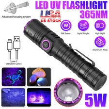 UV Light Blacklight 365nm LED Flashlight Inspect Torch Zoomable USB Rechargeable
