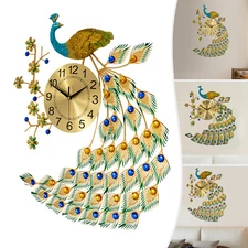 Luxury Peacock Large Wall Clock Metal Living Room 3D Wall Watch Home Decor Gift