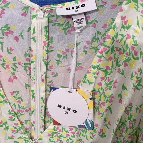 Rixo Target Women’s Maxi Dress 24W/26W White Green Floral Bell Sleeve V-Neck New - Picture 3 of 4