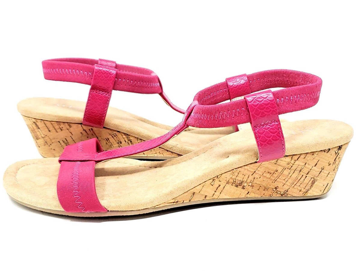NWOT Alfani Womens Pink T-Strap Voyage Round Toe Wedge Slip On Heeled  Sandal 8W