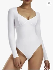 Freehut white large bodysuit with long sleeves v neck