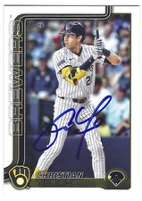 CHRISTIAN YELICH SIGNED 2025 TOPPS SERIES 1 BASEBALL CARD MILWAUKEE BREWERS #49