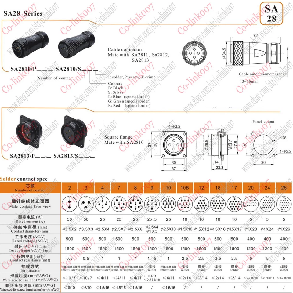 WEIPU SA28 10Pin Aviation Waterproof Connector IP67,Electrical Plug and Socket - Image 2 of 4