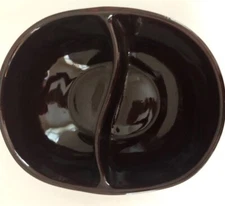 Vintage Marcrest Stoneware Daisy Dot Brown Divided Serving Dish Bowl Oven Proof